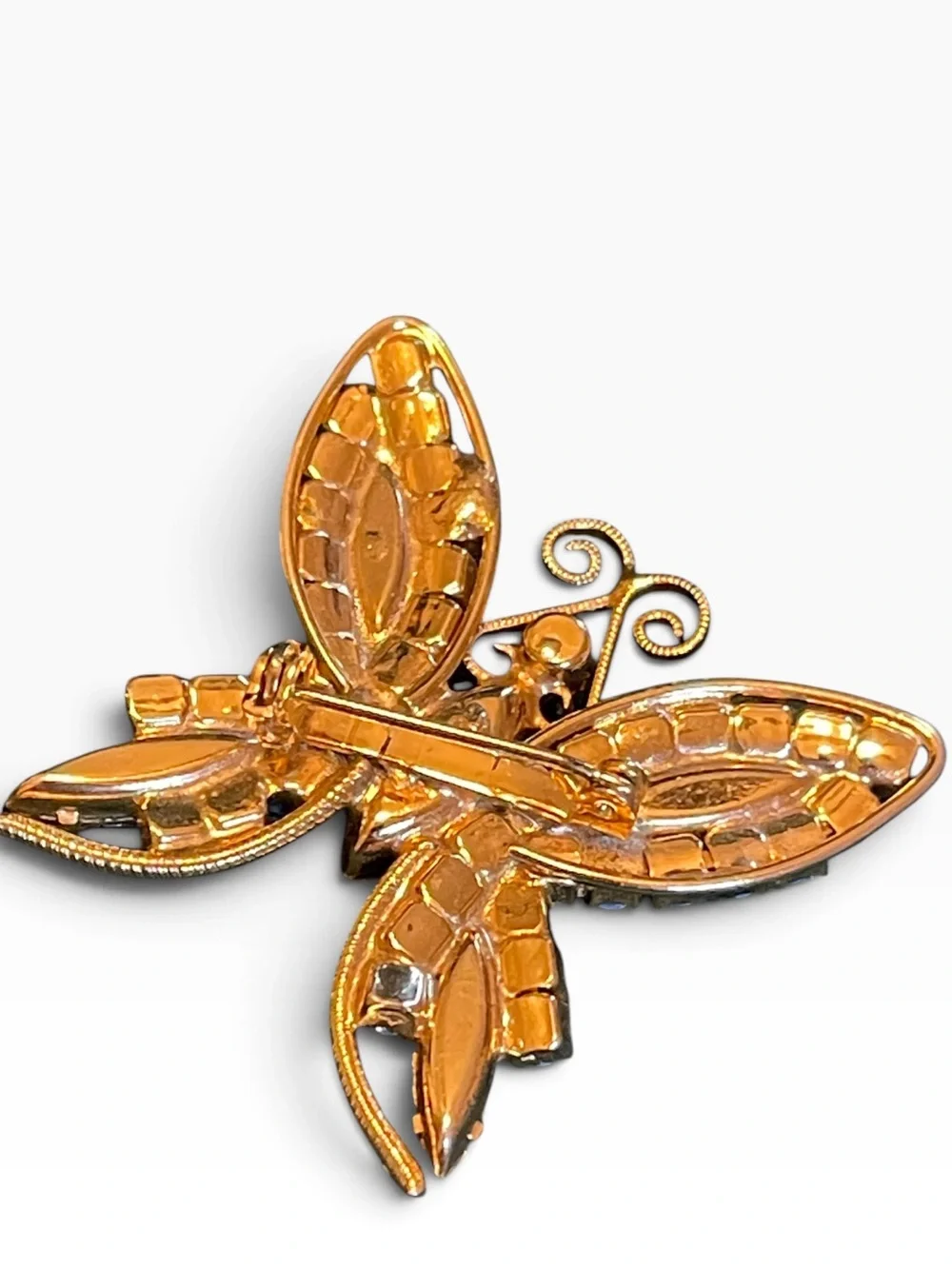 High-End Vintage Purple & Opaline Rhinestone Gold-Tone Butterfly Brooch